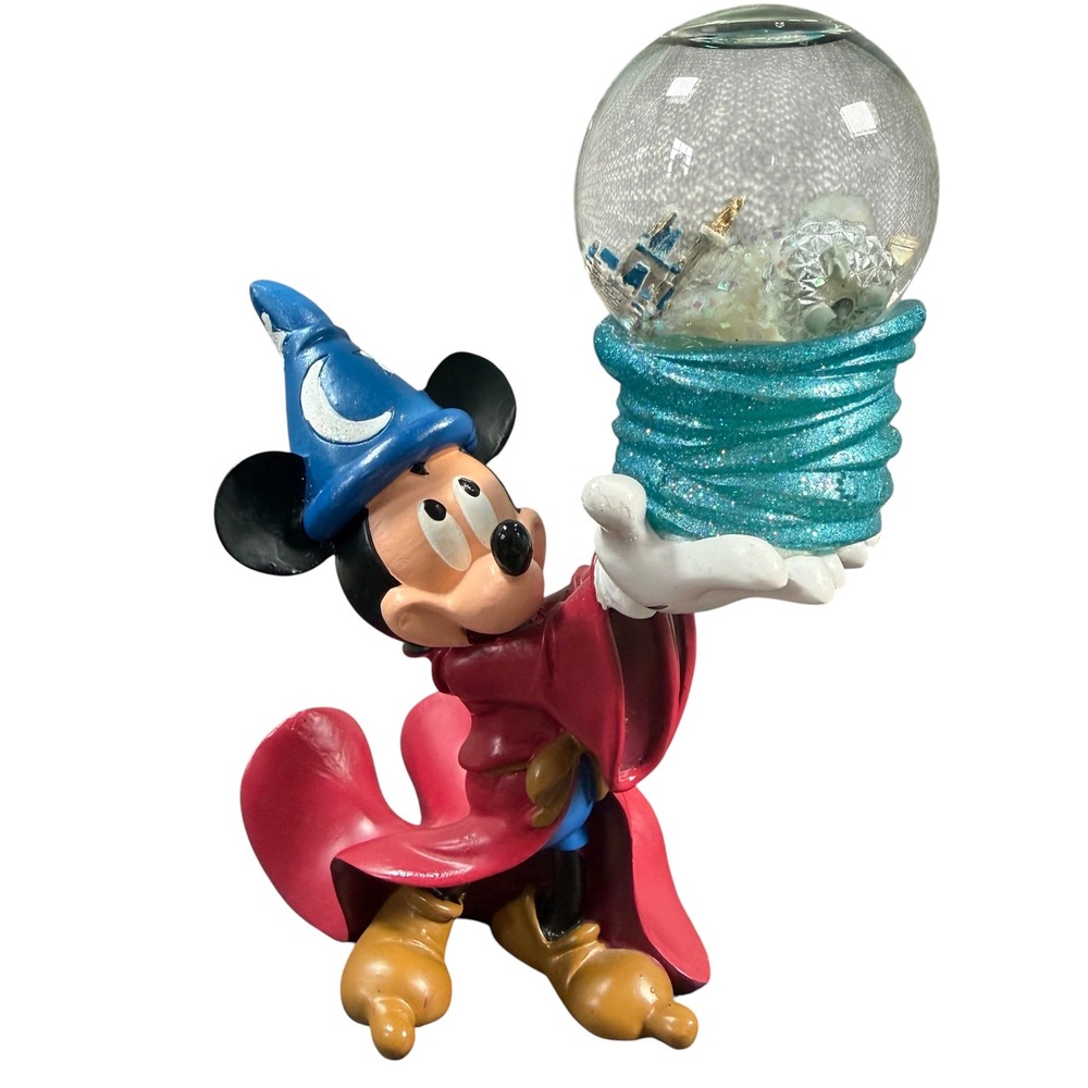 Disney Sorcerer Mickey Mouse Snow Globe Fantasia Wizard Figurine Red Blue 6in